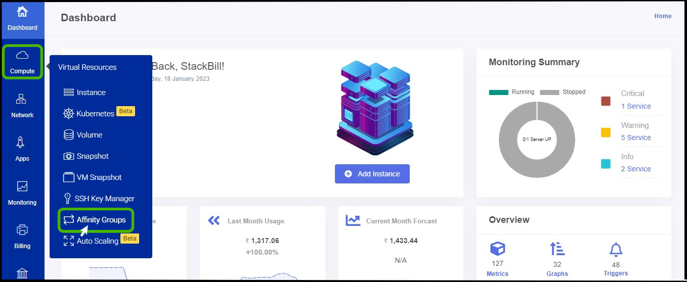 StackBill simplified cloud management portal