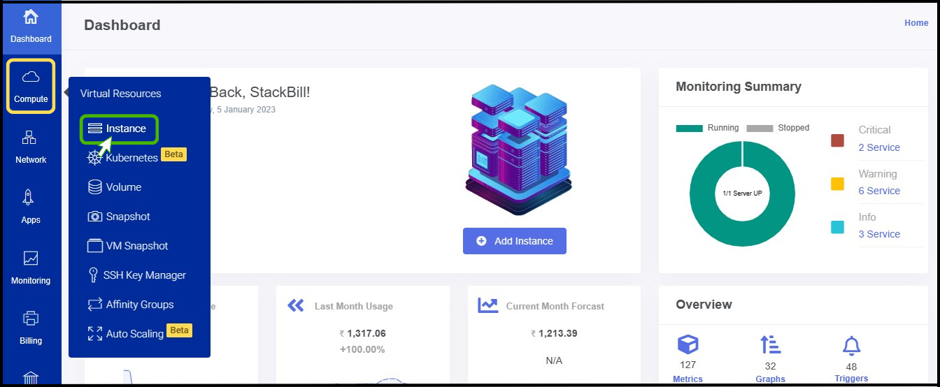 StackBill simplified cloud management portal
